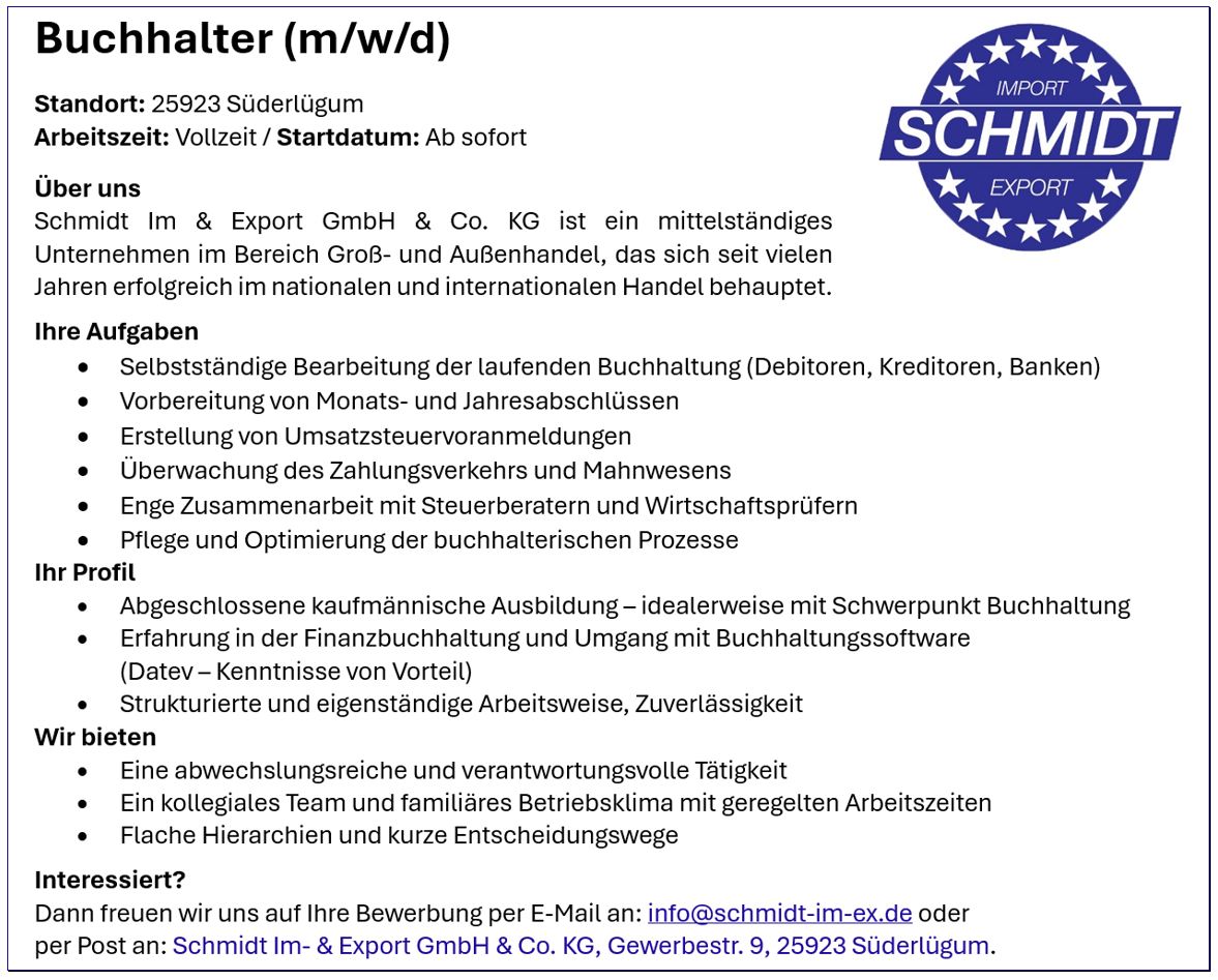 Stellenanzeige Buchhalter